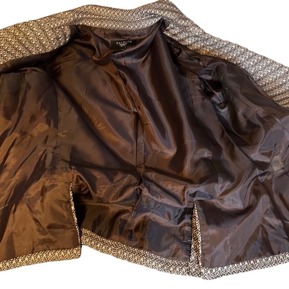 Talbots Women Cream Brown Herringbone Tweed 2 Button Blazer Sz 10P Lined Wool - Picture 12 of 12